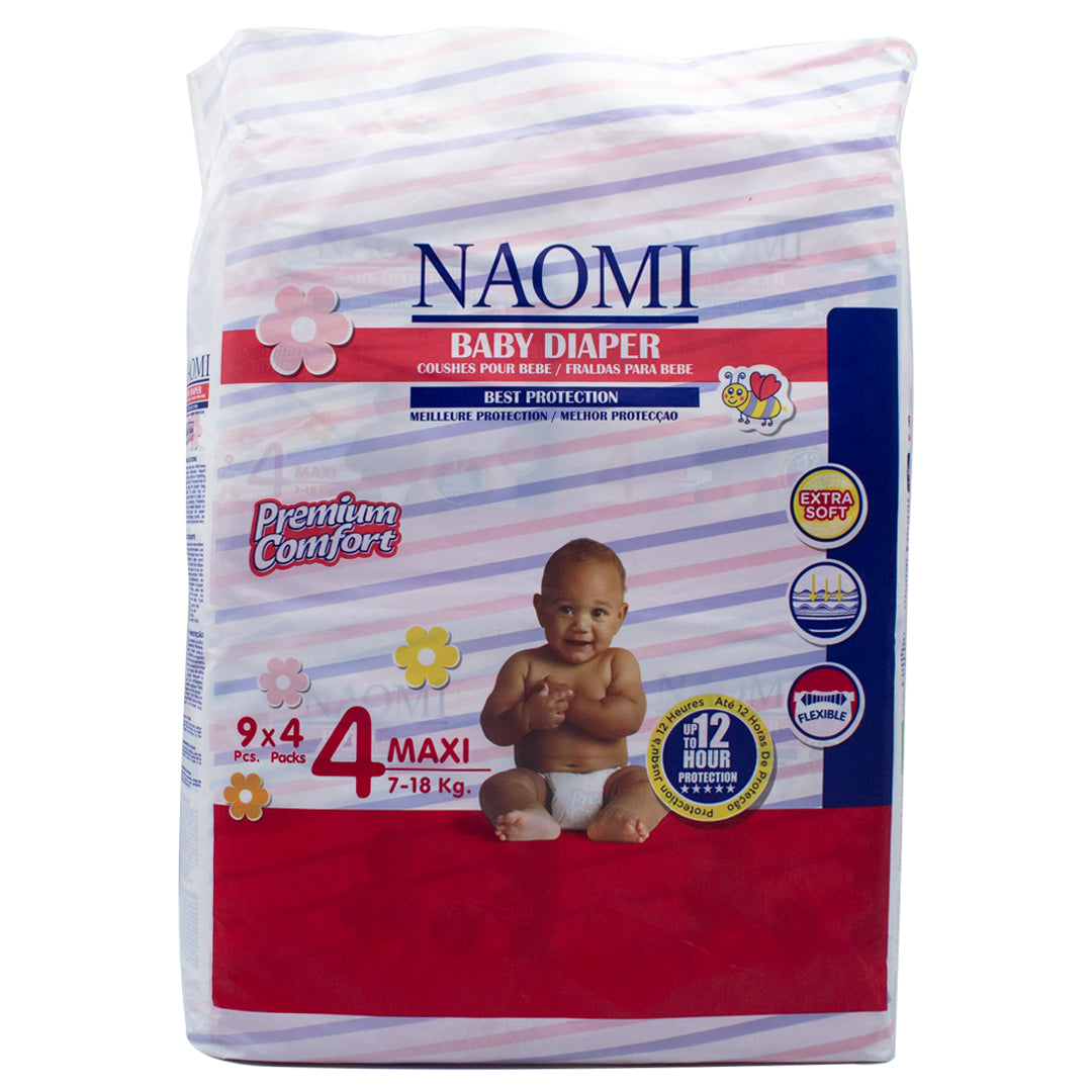 Naomi ultra-soft diapers 7-18kg 12h protection maxi 36 pieces
