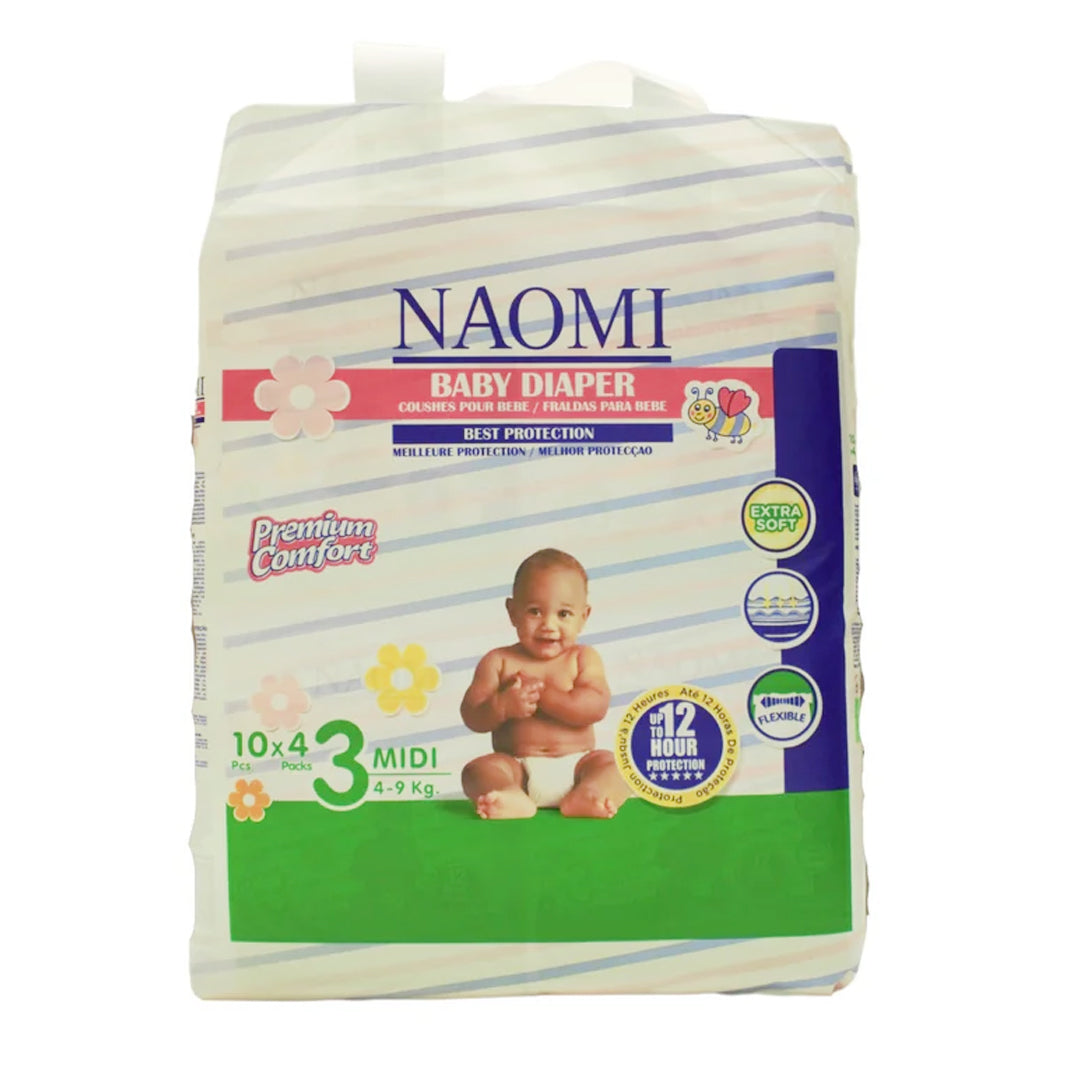 Naomi ultra-soft midi diapers 4-9kg 12h protection 40 pieces
