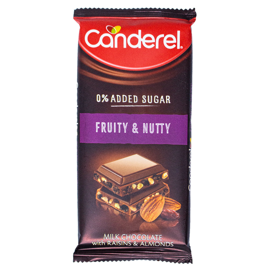 Canderel fruit and nut chocolate 0% added sugar 100g