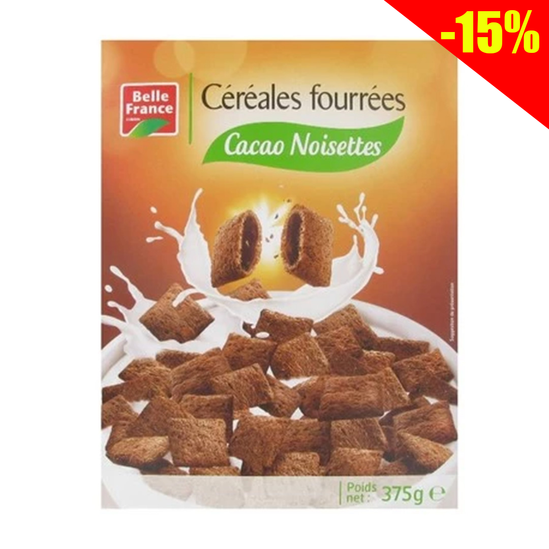 Corn flakes belle france cereales fourrees chocolat noisettes 375gm