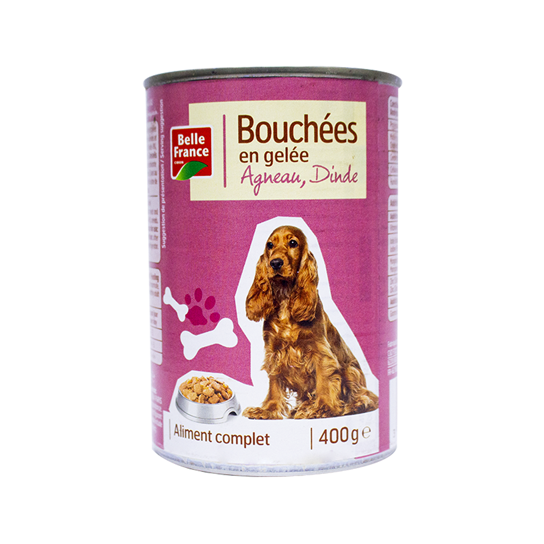 Dog food belle france lamb &amp; turkey jelly bites 400gm