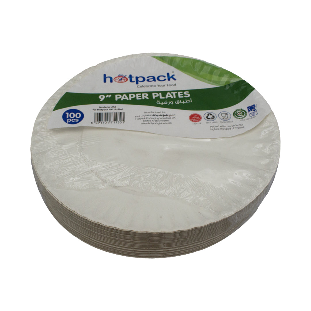 Hotpack paper plates 9" 100 pieces