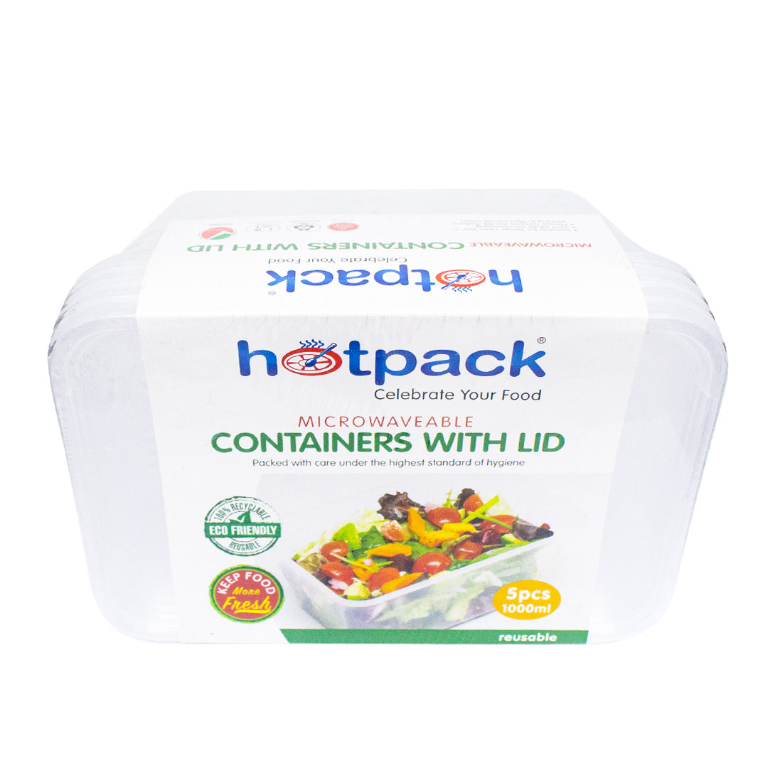 Hotpack microwaveable containers with lids 1L 5pcs