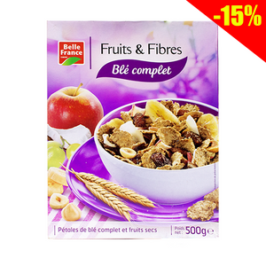 Corn flakes belel france fruits &amp; fibers whole wheat 500gm