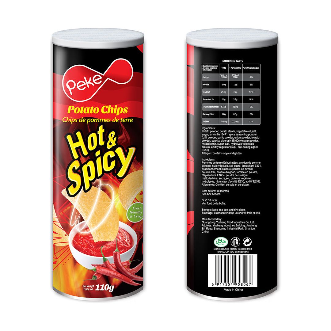 Peke hot and spicy potato chips 110g