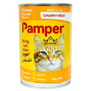 Pamper Adult Cat Food Chicken and Liver Chunky Meat 400g