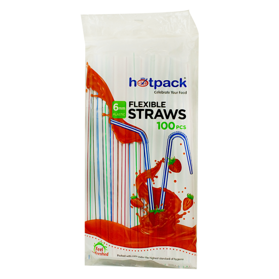Hotpack flexible straws 6mm 100pcs