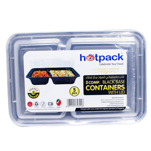 Hotpack 2-compartment black-base container with lid 5pcs