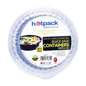 Hotpack round black-base container 16oz with lids 5pcs