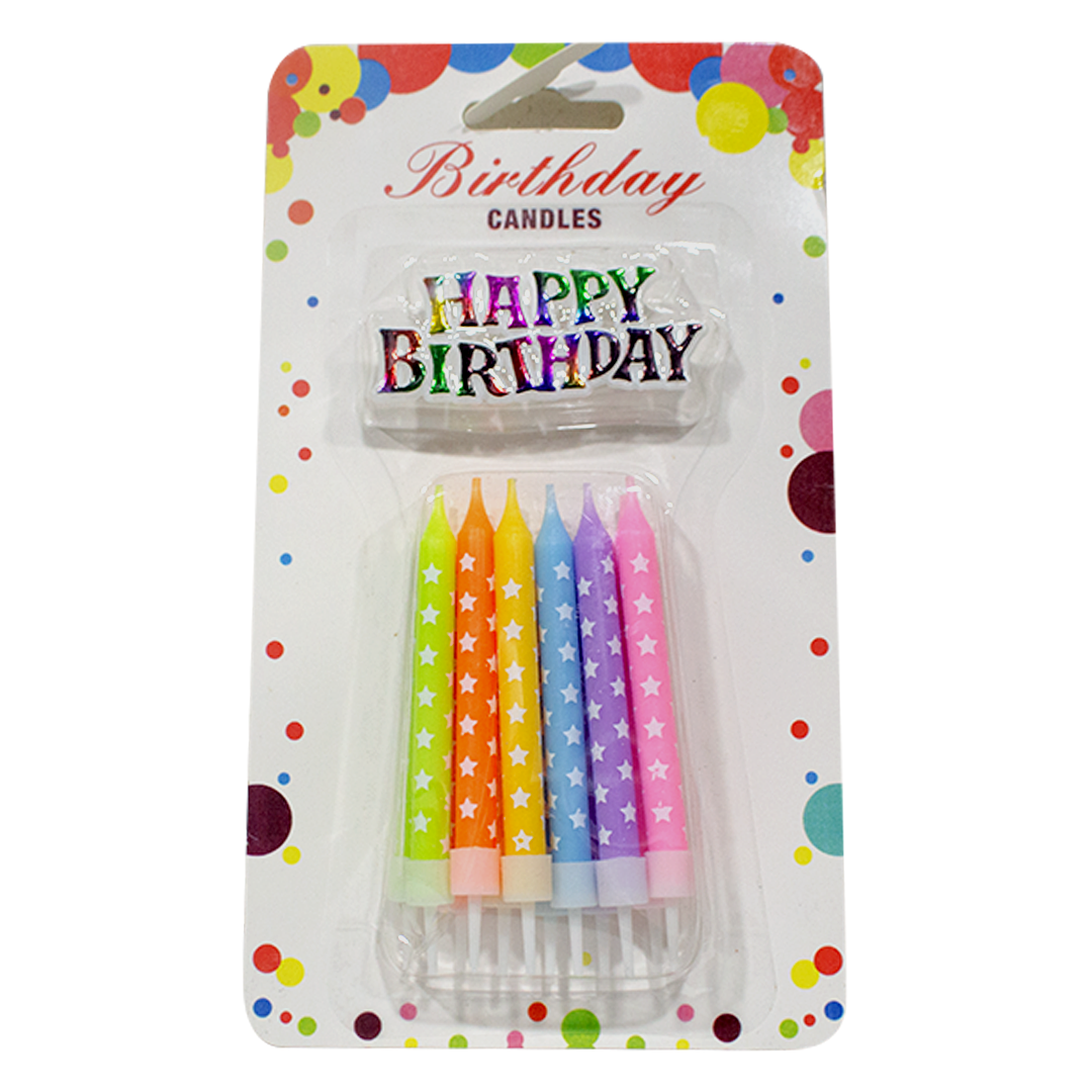 Assorted Happy Birthday candles 6pcs