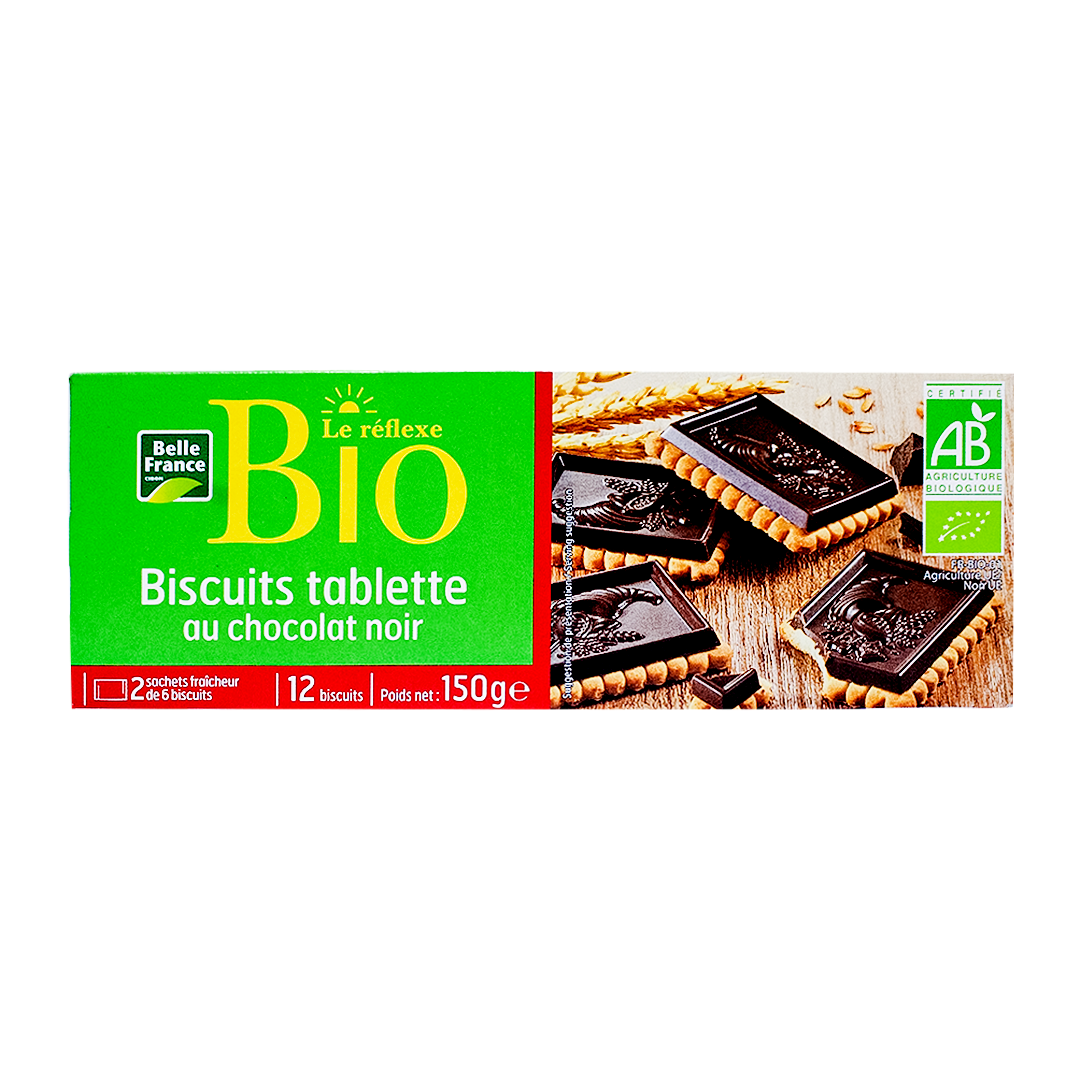 Belle France organic biscuits dark chocolate bar 150gm