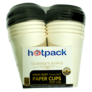 Hotpack paper cups with white lid 12oz 10 pieces