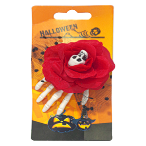 Red Rose Hair Clip with Skull for Halloween 1 Piece