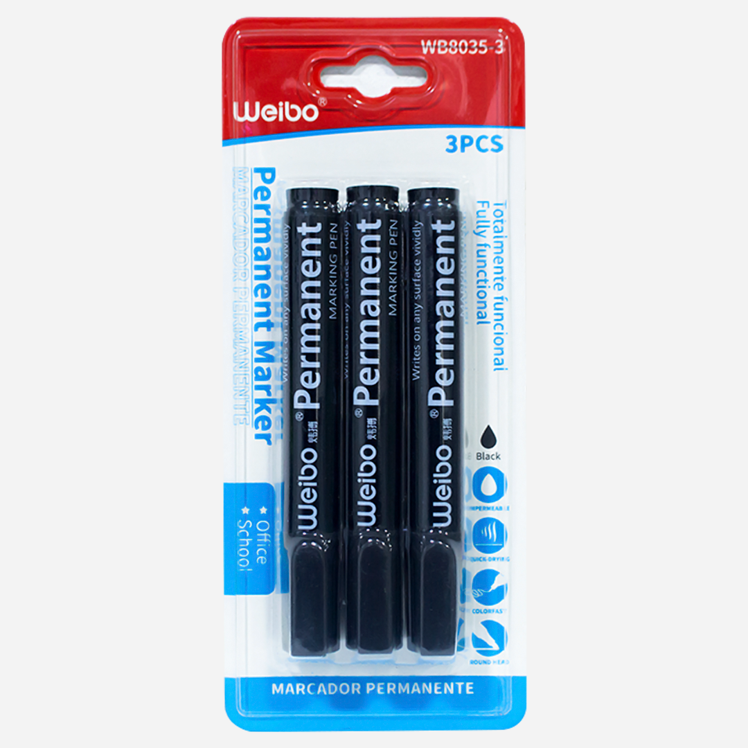 Weibo Black Permanent Markers 3 Pieces Model WB8035-3
