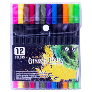 Weibo Dual Tip Brush Pens 12 Colors